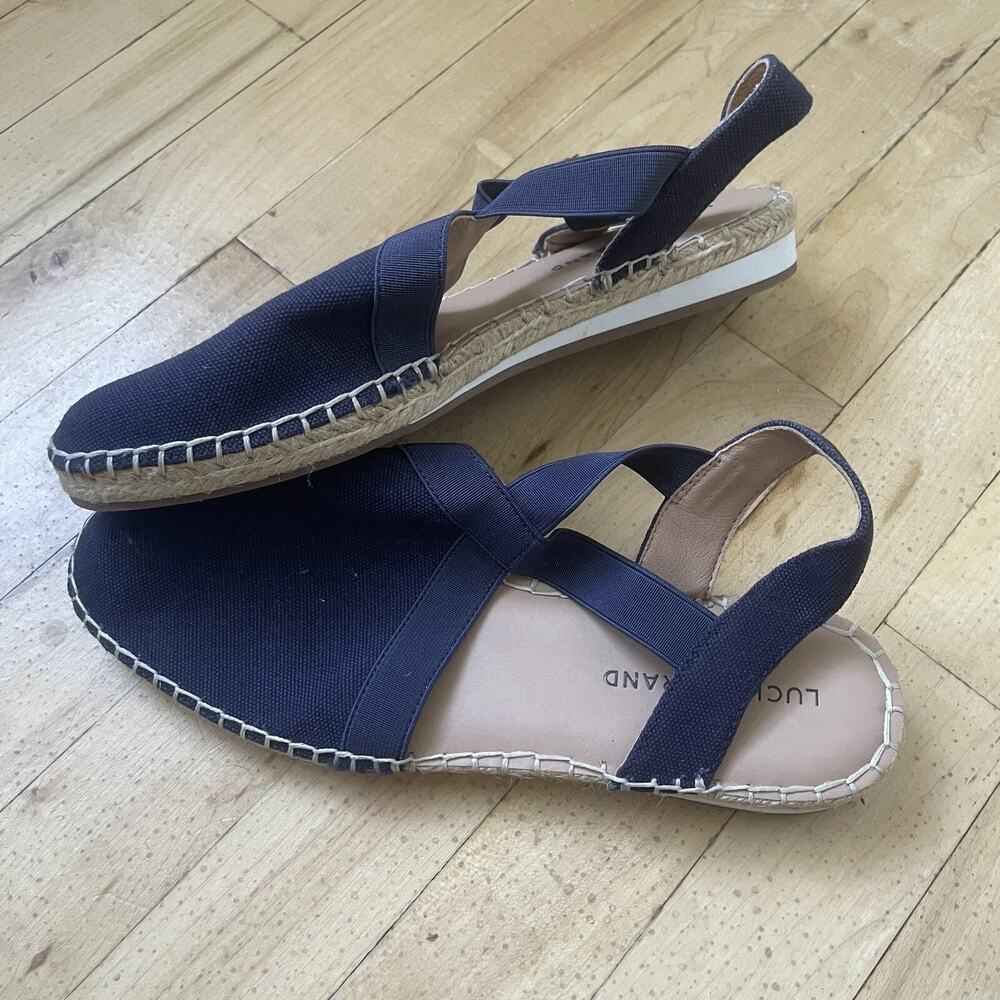 Lucky Brand LP Rifka Sz 9 M Blue Peacoat Canvas Espadrilles‎ Sandals Sling Back
